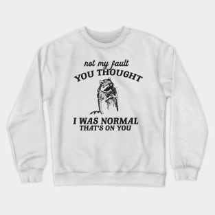 Not My Fault You Thought I Was Normal That's On You, Funny Sarcastic Racoon Hand Drawn Crewneck Sweatshirt